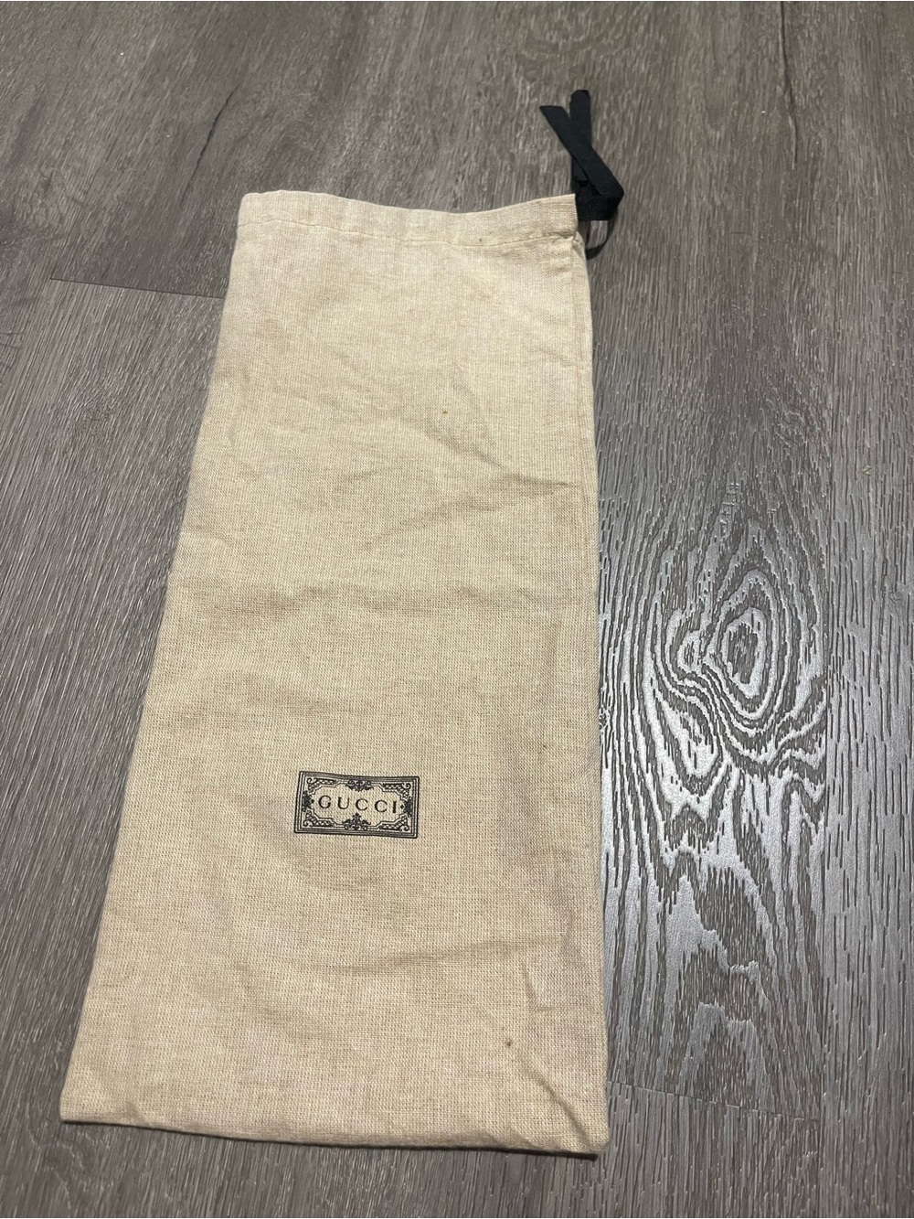 Gucci Beige Canvas Drawstring Pouch with Black Tie